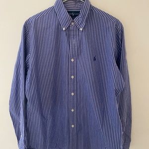Ralph Lauren Navy Blue/White Striped Custom Fit Dress Shirt